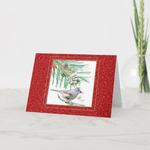 Wasserfarbener Kiefernzweig und Weihnachten Karte