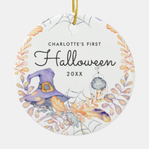 Wasserfarbener Kranz Baby's erstes Halloween Keramik Ornament