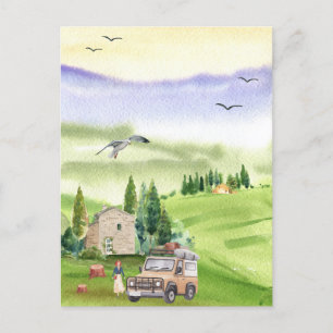 Wasserfarbener Landschaftscampingplatz Postkarte