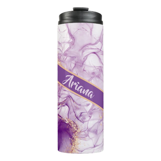 Wasserfarbener Lila Hintergrund mit goldenen Folie Thermosbecher (Vorderseite)