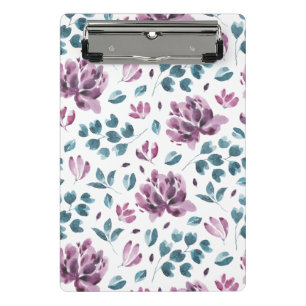 Wasserfarbener Lila Peony Floral Plane Mini Klemmbrett