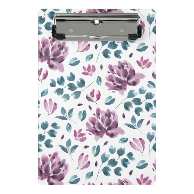 Wasserfarbener Lila Peony Floral Plane Mini Klemmbrett (Vorderseite)
