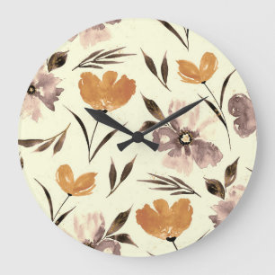 Wasserfarbener Mohn, abstraktes Blumenmuster. Große Wanduhr