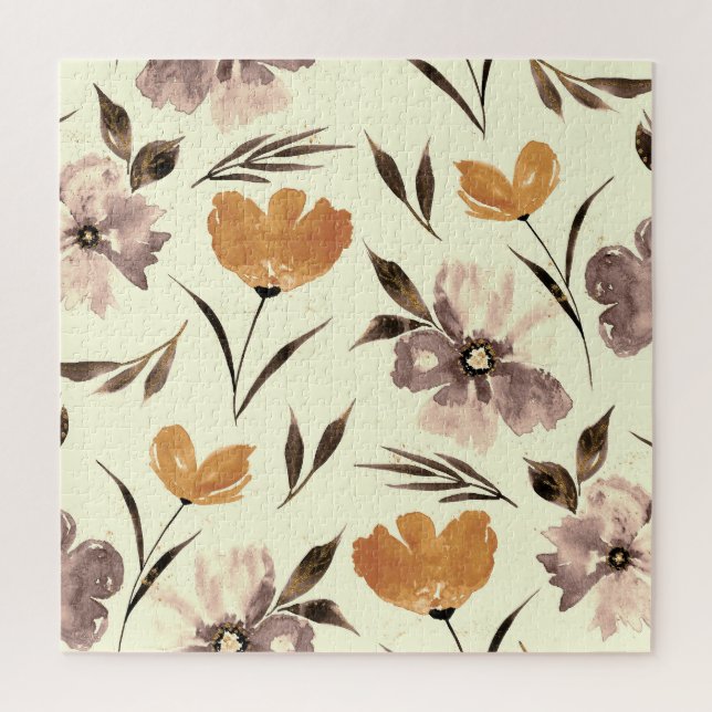 Wasserfarbener Mohn, abstraktes Blumenmuster. Puzzle (Vertikal)
