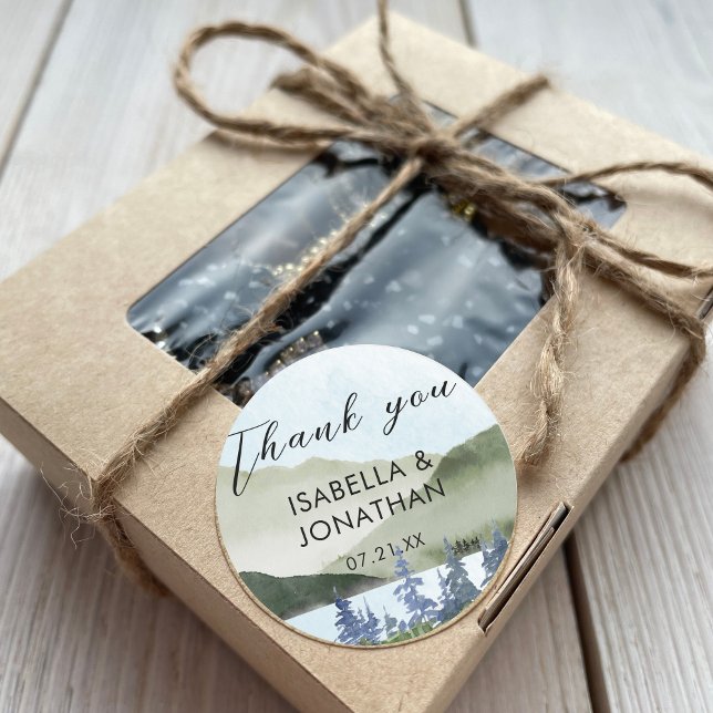 Wasserfarbener Natursee Landschaft See Danke für I Runder Aufkleber (Von Creator hochgeladen)