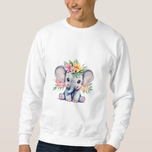 Wasserfarbener Niedlicher Elefant mit Blume Sweatshirt (Vorderseite)