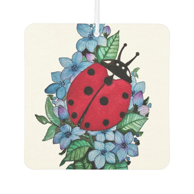 Wasserfarbener Niedlicher Ladybird mit blauen Blum Autolufterfrischer (Vorderseite)