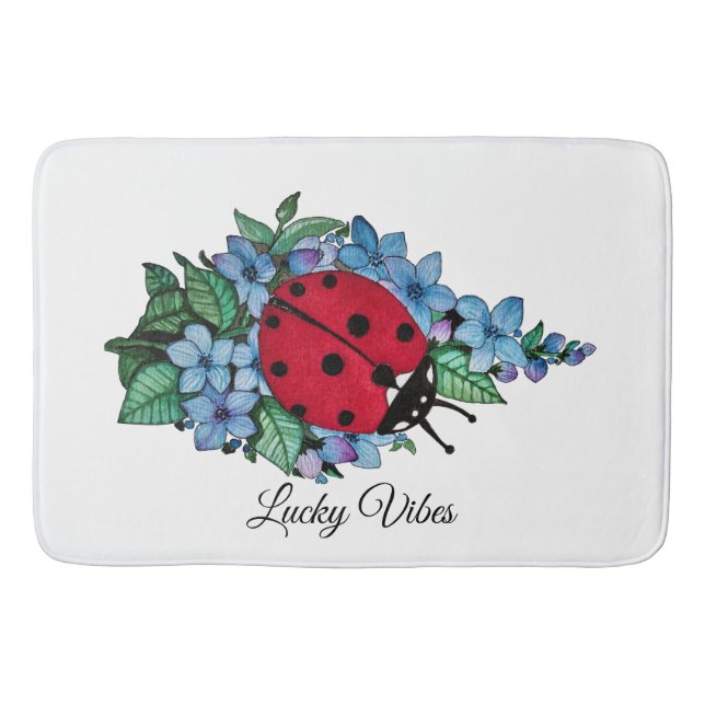 Wasserfarbener Niedlicher Ladybird mit blauen Blum Badematte (Vorderseite)