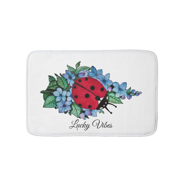 Wasserfarbener Niedlicher Ladybird mit blauen Blum Badematte (Vorderseite)