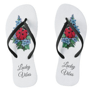 Wasserfarbener Niedlicher Ladybird mit blauen Blum Flip Flops