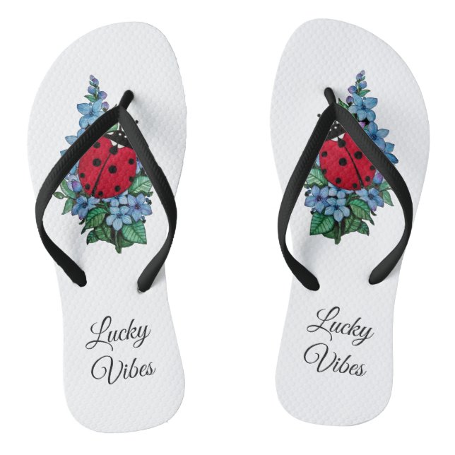Wasserfarbener Niedlicher Ladybird mit blauen Blum Flip Flops (Fußbett)