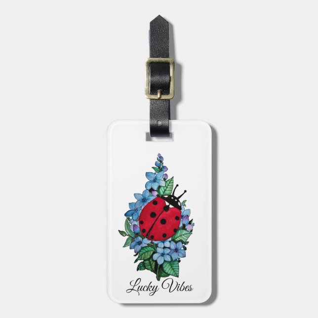 Wasserfarbener Niedlicher Ladybird mit blauen Blum Gepäckanhänger (Vorderseite vertikal)