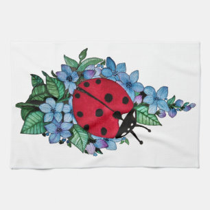Wasserfarbener Niedlicher Ladybird mit blauen Blum Geschirrtuch