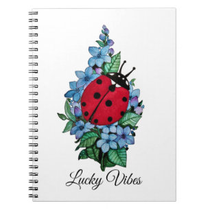 Wasserfarbener Niedlicher Ladybird mit blauen Blum Notizblock