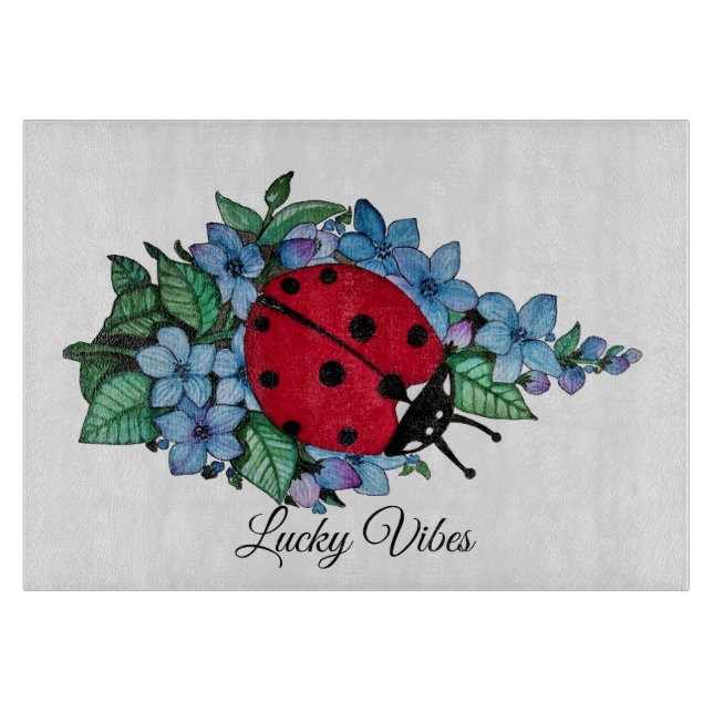 Wasserfarbener Niedlicher Ladybird mit blauen Blum Schneidebrett (Vorderseite)