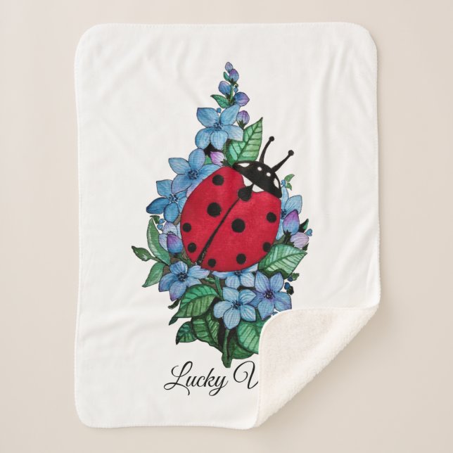 Wasserfarbener Niedlicher Ladybird mit blauen Blum Sherpadecke (Vorderseite)