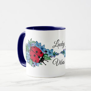 Wasserfarbener Niedlicher Ladybird mit blauen Blum Tasse