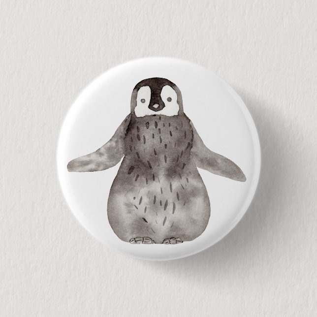 Wasserfarbener Niedlicher Pinguin Button (Vorderseite)