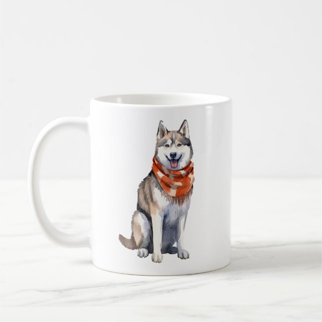 Wasserfarbener Niedlicher sibirischer Husky-Hund Kaffeetasse (Links)
