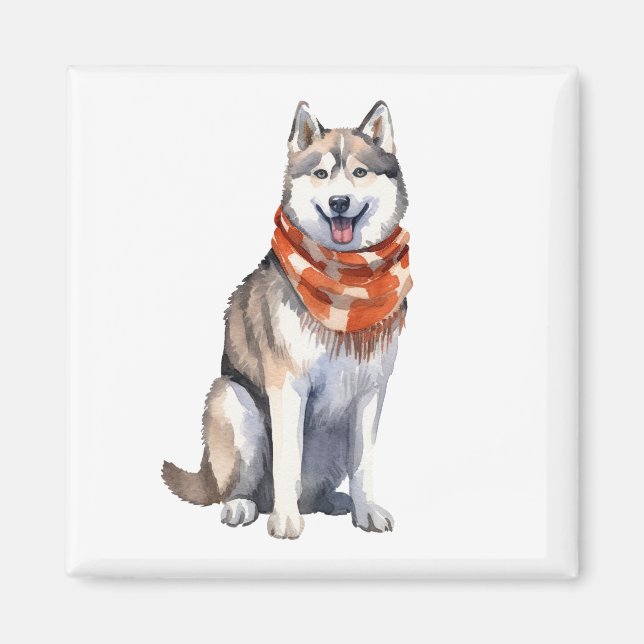 Wasserfarbener Niedlicher sibirischer Husky-Hund Magnet (Vorne)