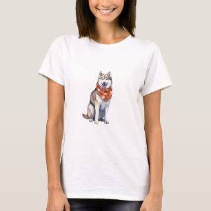 Wasserfarbener Niedlicher sibirischer Husky-Hund T-Shirt