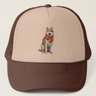 Wasserfarbener Niedlicher sibirischer Husky-Hund Truckerkappe