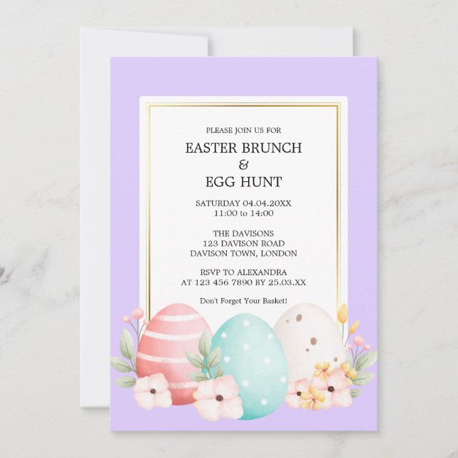 Wasserfarbener Osterbrunch & Eierjagd Einladung (Vorderseite)