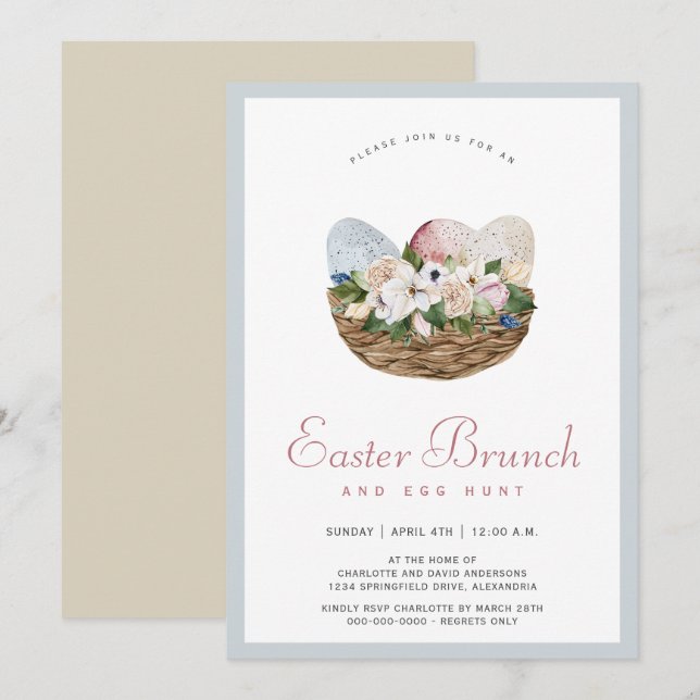 Wasserfarbener Osterbrunch und Eierjagd Einladung (Vorne/Hinten)