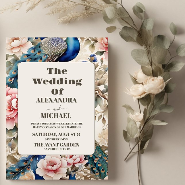 Wasserfarbener Pfauenpfau Chinoiserie Einladung (Von Creator hochgeladen)