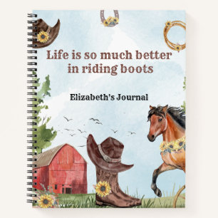 Wasserfarbener Pferderitt Landmädchen Notizbuch