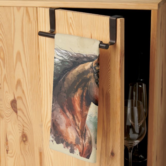 Wasserfarbener Pferdezuchtbetrieb Geschirrtuch (Drittel gefaltet)