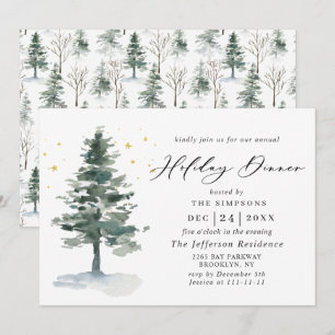 Wasserfarbener Pine Tree Chic Weihnachtsfest Abend Einladung