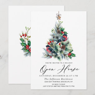 Wasserfarbener Pine Tree Weihnachtsfeiertag Offene Einladung