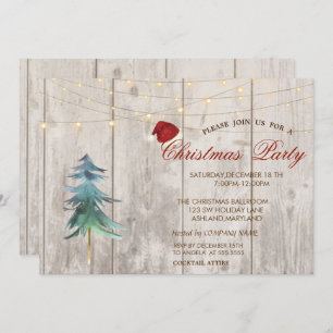 Wasserfarbener Pinienbaum, Lights Wood Weihnachtsg Einladung