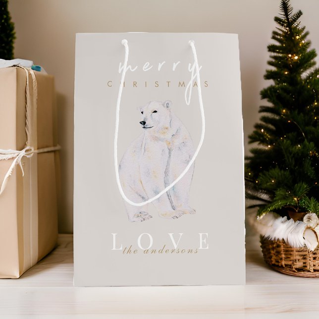 Wasserfarbener Polar Bär Moderne frohe Weihnachten Mittlere Geschenktüte (Von Creator hochgeladen)