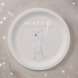 Wasserfarbener Polar Bär Moderne frohe Weihnachten Pappteller