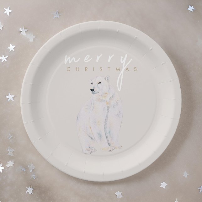 Wasserfarbener Polar Bär Moderne frohe Weihnachten Pappteller (Von Creator hochgeladen)