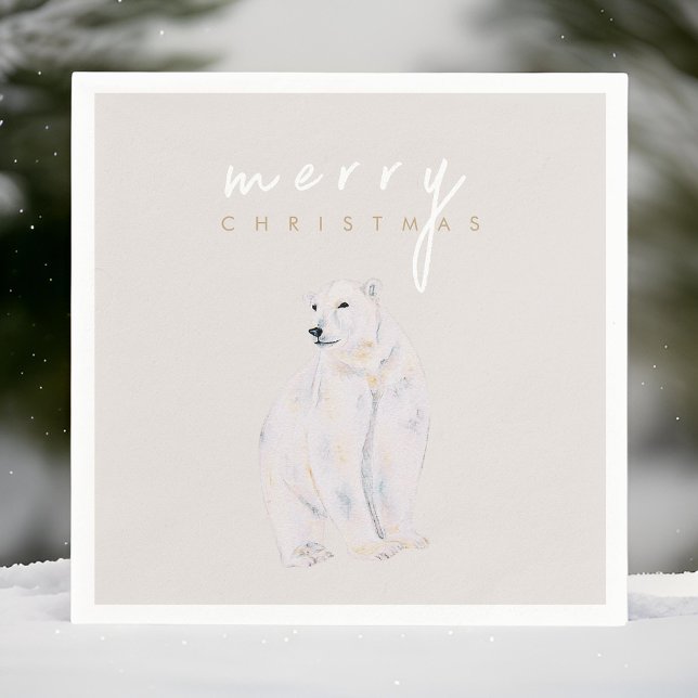 Wasserfarbener Polar Bär Moderne frohe Weihnachten Serviette (Von Creator hochgeladen)