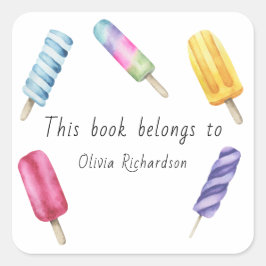 Wasserfarbener Popsikel Dieses Buch gehört Quadratischer Aufkleber