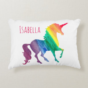 Wasserfarbener Regenbogen Einhorn Silhouette Kinde Zierkissen