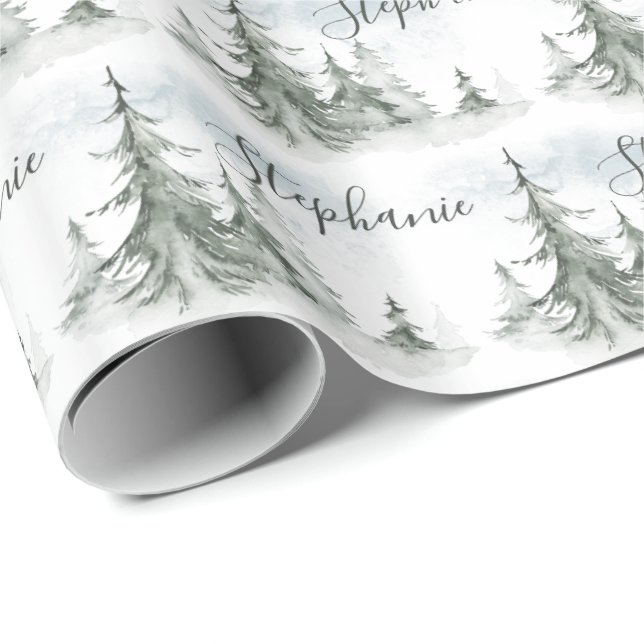 Wasserfarbener Regenwald Winter Geschenkpapier (Rolleneckpunkt)