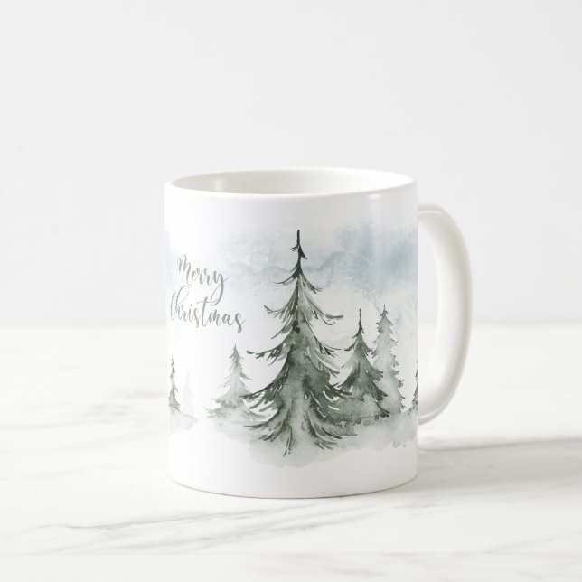 Wasserfarbener Regenwald Winter Kaffeetasse (VorderseiteRechts)