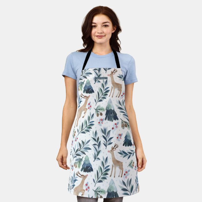 Wasserfarbener Rentier im Wald Weihnachten Schürze (Getragen)