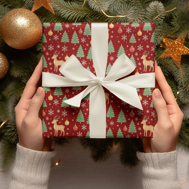 Wasserfarbener Rentier und Christbaum - Geschenkpapier (Von Creator hochgeladen)