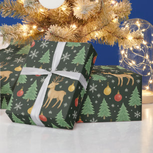 Wasserfarbener Rentier und Christbaum - Geschenkpapier