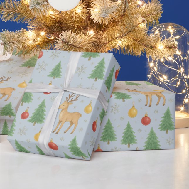 Wasserfarbener Rentier und Christbaum - Geschenkpapier (Feiertage)