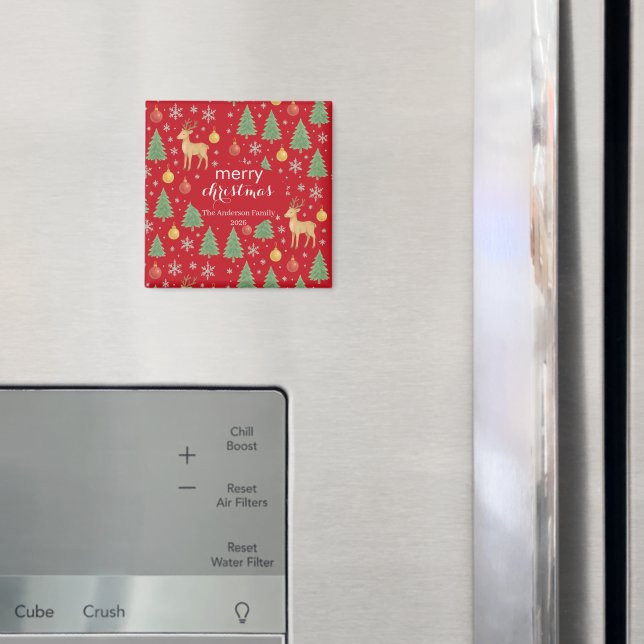 Wasserfarbener Rentier und Christbaum - Magnet (In Situ (Kühlschrank))