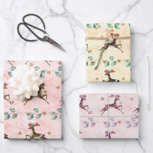 Wasserfarbener Rentier und Grüne Weihnachten Geschenkpapier Set