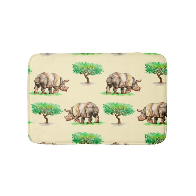 Wasserfarbener Rhino: Handgemalt Muster. Badematte (Vorderseite)