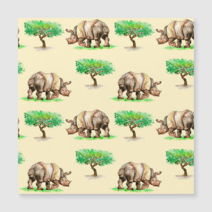 Wasserfarbener Rhino: Handgemalt Muster. Magnetkarte